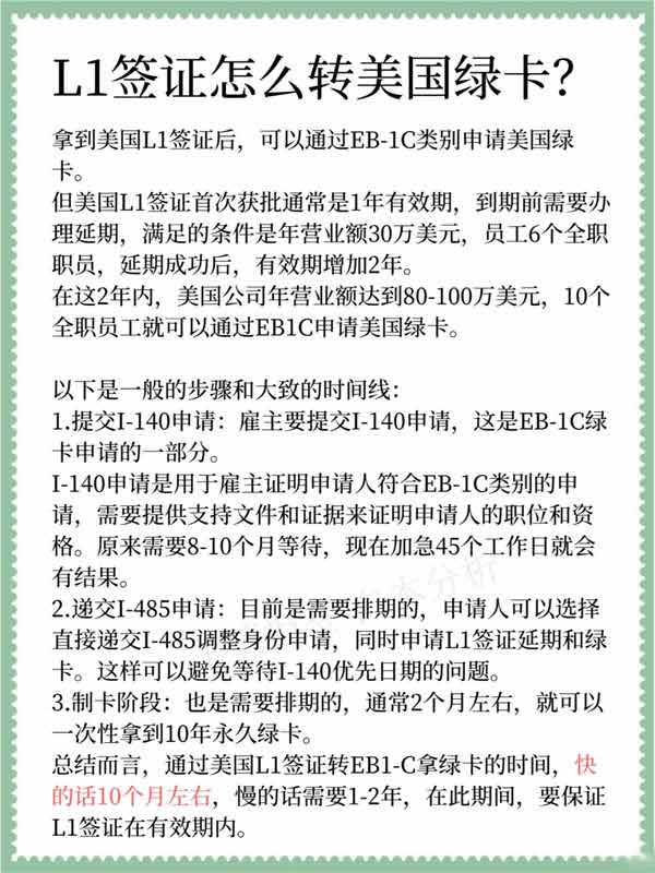 美国L1签证怎么转美国绿卡？需要多久？
